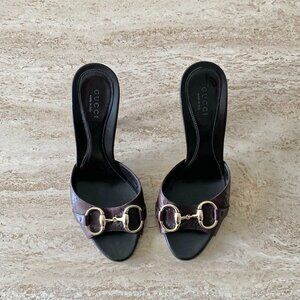 Vintage Gucci GG Leather Horsebit Sandal Mule Heels
